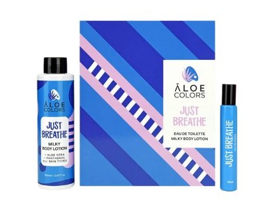Aloe Colors Just Breathe, Σετ Δώρου με Just Breathe Milky Body Lotion Κρέμα Σώματος, 150ml & Just Breathe Eau De Toilette Άρωμα, 10ml, 1σετ