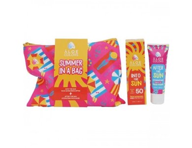 Aloe Colors Summer in a Bag Into the Sun, Αντηλιακή Κρέμα Προσώπου SPF50, 50ml & After Sun Hydrating, Μάσκα Προσώπου, 50ml, 1σετ