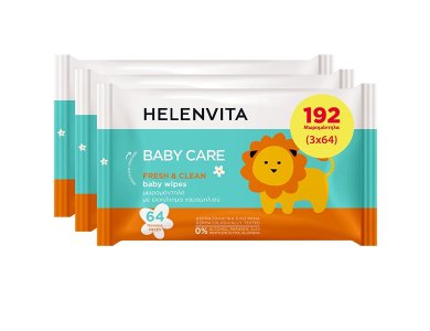Helenvita Baby Wipes, Πακέτο Προσφοράς Mωρομάντηλα με Εκχύλισμα Χαμομηλιού 2+1 Δώρο, 3x64τμχ