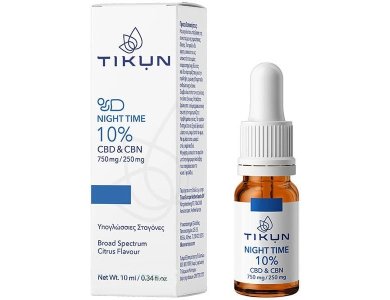 Tikun Night Time 10% Υπογλώσσιες Σταγόνες Ελαίου Κάνναβης, 10ml