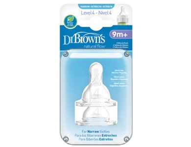 Dr. Brown's Options Θηλή Σιλικόνης 9m+, Επίπεδο 4, Στενός Λαιμός, 2τμχ