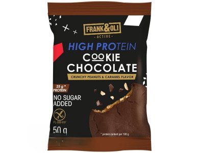 Frank & Oli High Protein Cookie Chocolate, Crunchy Peanuts & Caramel Flavour Σοκολατένιο Μπισκότο με Γέμιση Φυστίκι & Καραμέλα, 50g