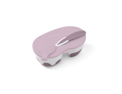 BabyOno Two Chamber Bowl with Spoon, Μπολ Φαγητού με δύο θήκες και κουταλάκι Ρόζ, 1τμχ