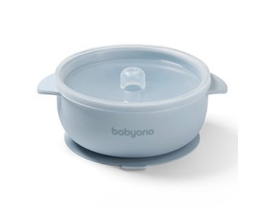 BabyOno: Μπολάκι σιλικόνης με λαβές, καπάκι & βάση με βεντούζα - Μπλε, 1τμχ