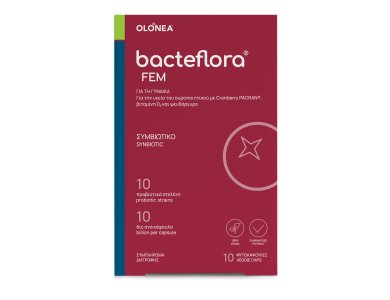 Olonea Bacteflora FEM Συνδυασμός Προβιοτικών & Πρεβιοτικού Cranberry Pacran, βιταμίνη D3 και ψευδάργυρο για Προφύλαξη από Ουρολοιμώξεις, 100caps