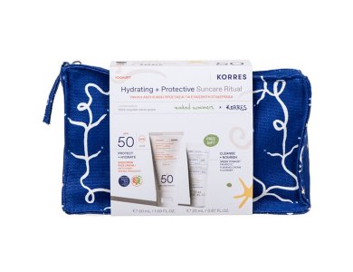 Korres Promo Hydrating & Protective Suncare Ritual Υψηλή Αντηλιακή Προστασία με Yoghurt Αντηλιακή Κρέμα Προσώπου SPF50, 50ml, Greek Yoghurt Αφρώδης Κρέμα Καθαρισμού με Προβιοτικά, 20ml & Δώρο Naked Summers x Korres Νεσεσέρ, 1τεμ, 1σετ
