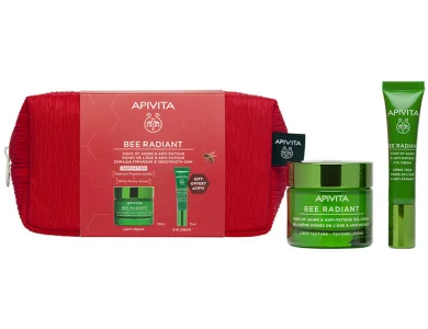 Apivita Bee Radiant Promo Pack με Κρέμα Ελαφριάς Υφής για Σημάδια Γήρανσης & Ξεκούραστη Όψη, 50ml & Δώρο Κρέμα Ματιών για Σημάδια Γήρανσης & Ξεκούραστη Όψη, 15ml & Νεσεσέρ, 1τεμ, 1σετ
