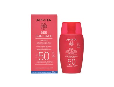 Apivita Bee Sun Safe Dry Touch Invisible Face Fluid SPF50, Λεπτόρευστη Αντηλιακή Κρέμα Προσώπου με Θαλάσια Φύκη & Πρόπολη, 50ml