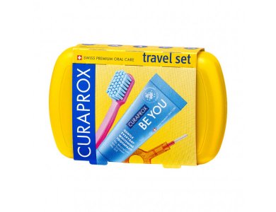Curaprox Travel Set Yellow, Σετ Φροντίδας Στοματικής Υγιεινής σε Συσκευασία Ταξιδιού Κίτρινο Χρώμα, 1σετ