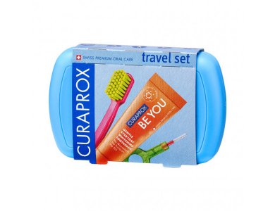 Curaprox Travel Set Blue, Σετ Φροντίδας Στοματικής Υγιεινής σε Συσκευασία Ταξιδιού Μπλέ Χρώμα, 1σετ