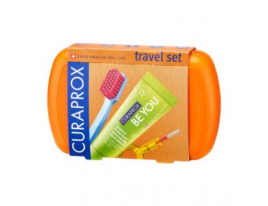 Curaprox Travel Set Orange, Σετ Φροντίδας Στοματικής Υγιεινής σε Συσκευασία Ταξιδιού Πορτοκαλί Χρώμα, 1σετ