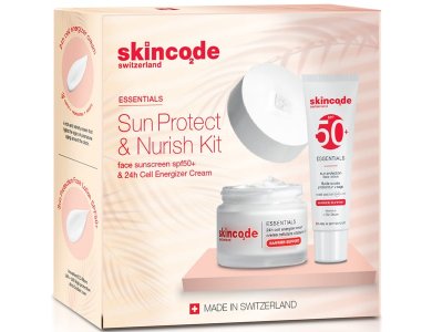 Skincode Promo Sun Kit & Nurish Kit Essentials Sun Protection Λεπτόρρευστη Κρέμα Προσώπου με Υψηλή Αντηλιακή Προστασία SPF50+ , 50ml & 24h Cell Energizer Cream Ενυδατική & Αντιγηραντική Κρέμα Προσώπου, 50ml, 1σετ