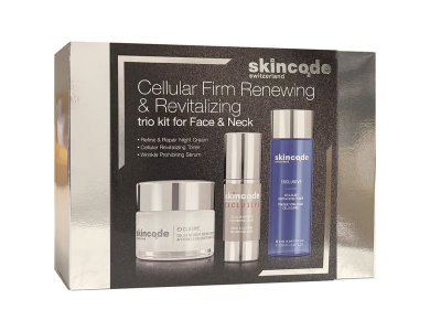 Skincode Xmas Limited Edition Black Trio με Εxclusive Cellular Night Refine & Repair Αντιγηραντική Κρέμα Νύχτας, 50ml, Wrinkle Prohibiting Ορός Σύσφιξης Προσώπου, 30ml & Revitalizing Toner για Καθαρισμό & Ντεμακιγιάζ, 200ml, 1σετ