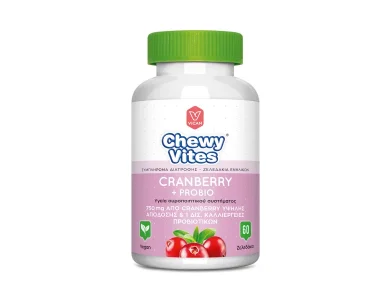 Chewy Vites Adults Cranberry + Probio, Συμπλήρωμα Διατροφής με Εκχύλισμα Κράνμπερι & Προβιοτικών για την Καλή Υγεία του Ουροποιητικού Συστήματος, 60gums