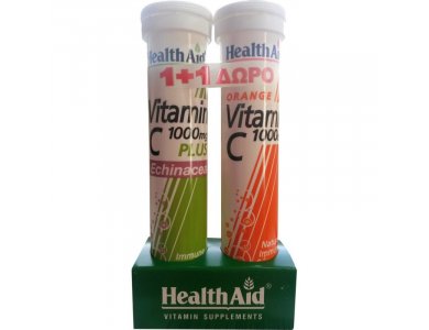 Health Aid Vitamin C Plus Echinacea +Health Aid Vitamin C 1000mg με Γεύση Πορτοκάλι 20+20tabs