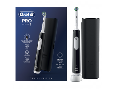 Oral-B Pro Series 1 750 Electric Toothbrush Black & Travel Case Ηλεκτρική Οδοντόβουρτσα Mαύρη & Θήκη Ταξιδίου, 1τμχ
