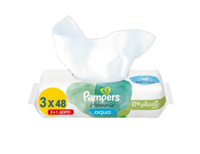 Pampers Promo (2+1) Harmonie Aqua Baby Wipes Μωρομάντηλα, 3x48τμχ, 1σετ