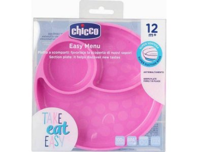 Chicco Πιάτο Σιλικόνης με Χωρίσματα και Βεντούζα 12m+, 1τμχ