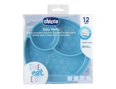 Chicco Take Eat Easy Πιάτο Σιλικόνης με Χωρίσματα και Βεντούζα 12m+ Σιέλ 1τμχ