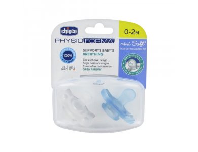 Chicco Physio Forma Mini Soft Πιπίλα όλο Σιλικόνη για 0-2m+ Χωρίς Κρίκο με Θήκη Γαλάζιο 2 τμχ
