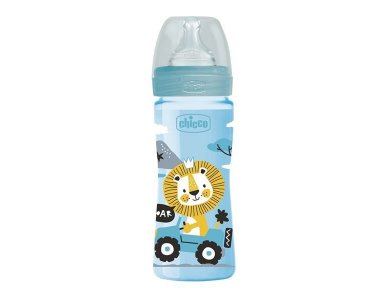 Chicco Well-Being Blue Μπιμπερό Πλαστικό με Θηλή Σιλικόνης Μέτρια Ροή 2m+ 250ml, 1τμχ