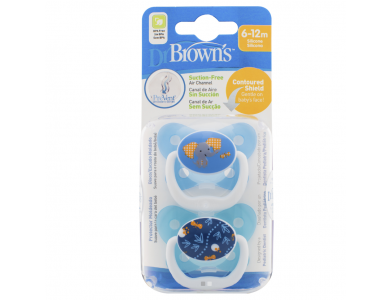 Dr. Brown's Prevent, Ορθοδοντική Πιπίλα Σιλικόνης, Επίπεδο 2, (6-12m), Γαλάζιο, 2τμχ