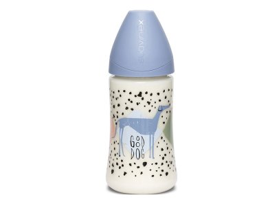 Suavinex Πλαστικό Μπιμπερό Dog Blue 270ml, Με Θηλή Σιλικόνης 0m+
