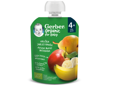 Gerber Organic For Baby 4m+ Φρουτοπουρές Αχλάδι, Μήλο & Μπανάνα, 90gr