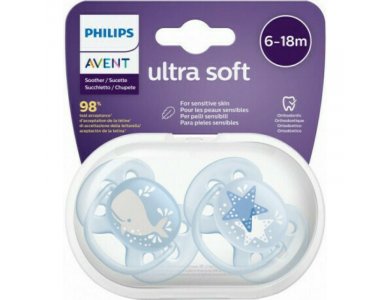 Philips Avent SCF223/03, Πιπίλα ultra soft, 6-18 μηνών Γαλάζιο, 2τμχ