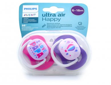 Philips Avent Ultra Air Happy SCF080/04, Πιπίλα Σιλικόνης 6-18m Ροζ Χρώμα, 2τεμ