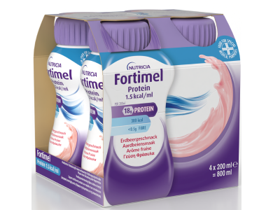 Nutricia Fortimel Extra Φράουλα Θρεπτικό Συμπλήρωμα Διατροφής σε Υγρή Μορφή Υψηλής Περιεκτικότητας σε Πρωτεϊνη, 4 x 200ml