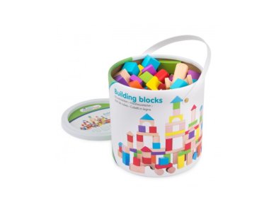 New Classic Toys Building Blocks in a Drum 18m+, Πολύχρωμα Ξύλινα τουβλάκια, 100pcs