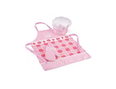 New Classic Toys Bon Appetit Apron Pink, Σετ Ποδιά-Σκούφος-Γάντια μαγειρικής 36m+, 3pcs
