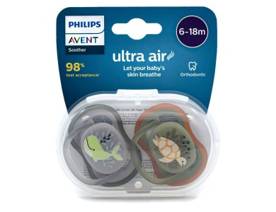 Philips Avent Ultra Air Silicone Soother, Φάλαινα - Ιππόκαμπος, 6-18m+, 2τμχ