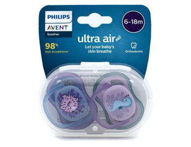 Philips Avent Ultra Air Silicone Soother, Ψάρι - Ιππόκαμπος, 6-18m+, 2τμχ