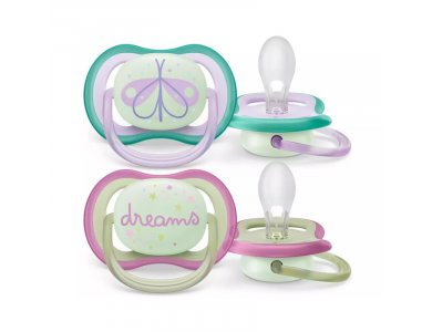 Philips Avent Ultra Air Nighttime 0-6m, SCF376/17 Ορθοδοντική Πιπίλα Σιλικόνης, 2τεμ