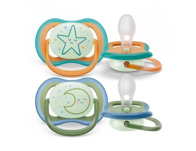 Philips Avent Ultra Air Nighttime, Ορθοδοντική Πιπίλα Σιλικόνης 18m+, 2τεμ