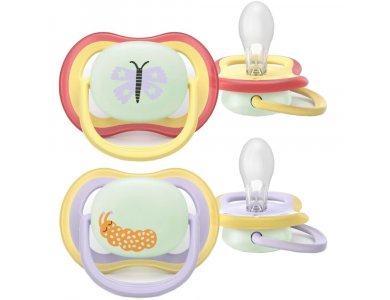 Philips Avent Ultra Air Nighttime 0-6m Ορθοδοντική Πιπίλα Σιλικόνης, 2τμχ