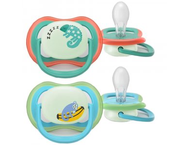 Philips Avent Ultra Air Nighttime 6-18m Ορθοδοντική Πιπίλα Σιλικόνης, 2τμχ