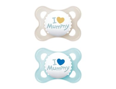 Mam Original I Love Mummy, Πιπίλες Σιλικόνης Μπεζ Γαλάζιο, 2-6m, 2τμχ