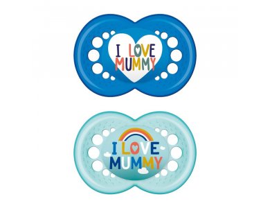 Mam Πιπίλα Ι Love Mummy, Σιλικόνης 6-16 μηνών, Μπλε, 2τεμ