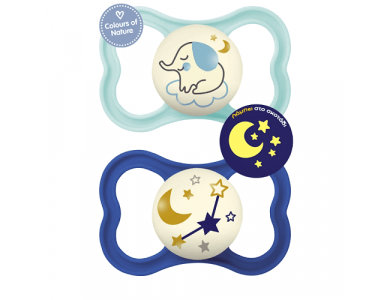 Mam Air Night, Πιπίλες Σιλικόνης Γαλάζιο Μπλε, 6-16m, 2τμχ