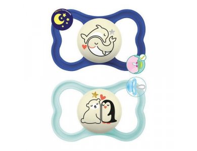 Mam Supreme Night, Πιπίλα Σιλικόνης Νυχτός 6m+, 2τεμ