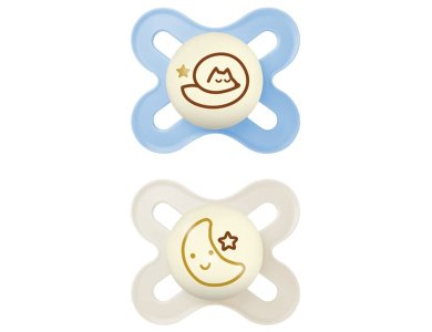 Mam Original Start Night Πιπίλα Σιλικόνης που Λάμπει στο Σκοτάδι Μπλέ & Κρεμ 0-2m, 2τμχ