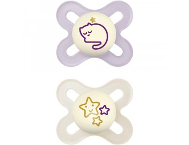 Mam Original Start Night Πιπίλα Σιλικόνης που Λάμπει στο Σκοτάδι Λιλά & Κρεμ 0-2m, 2τμχ