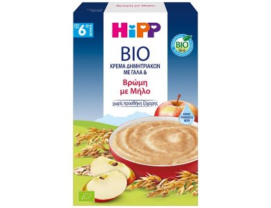 Hipp Bio Κρέμα Δημητριακών με Γάλα & Βρώμη με Μήλο για 6m+, 250g