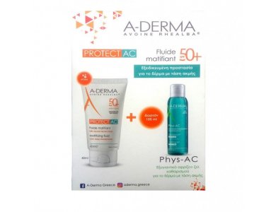 A-Derma Promo Protect AC Fluide Matifiant SPF50+ 40ml & ΔΩΡΟ Phys-AC Gel Moussant Purifiant 100ml