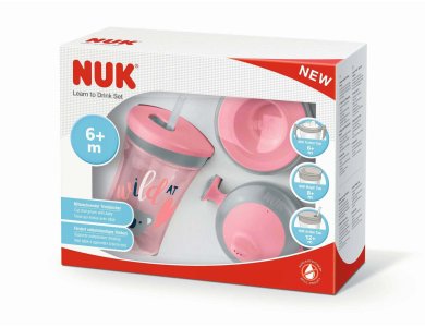 Nuk Learn To Drink Set Πλαστικό Ροζ για 6m+ Ποτηράκι με Λαβές και Καλαμάκι, 230ml