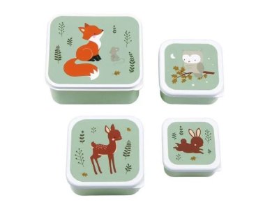 A Little Lovely, δοχεία φαγητού Lunch Box & Snack Box Forest Friends, Σετ 4τμχ