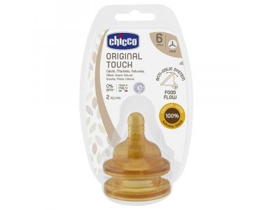 Chicco Θηλή Καουτσούκ Original Touch, Ροή Φαγητού, 6m+, 2τμχ